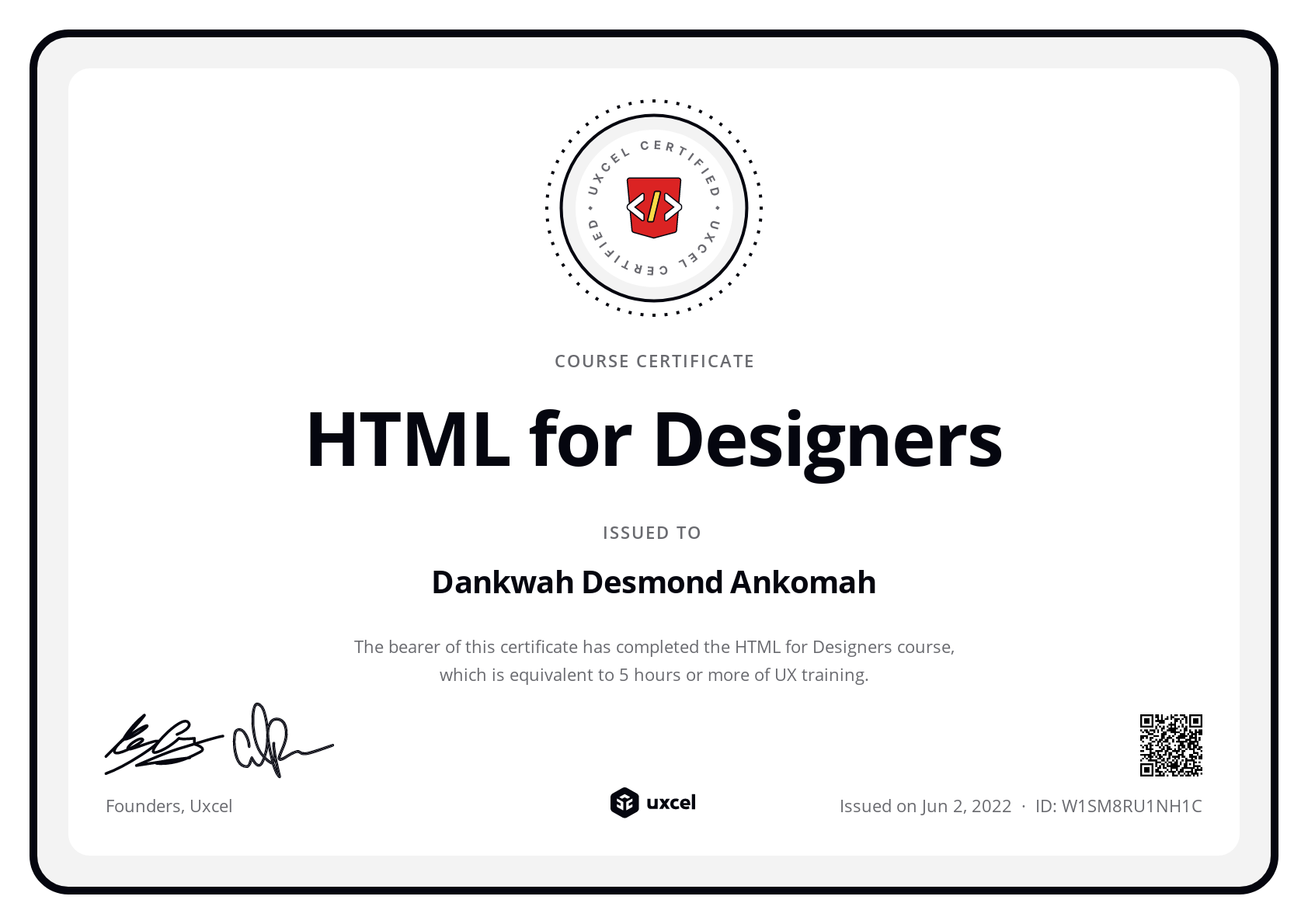 Dankwah Desmond Ankomah's certificate